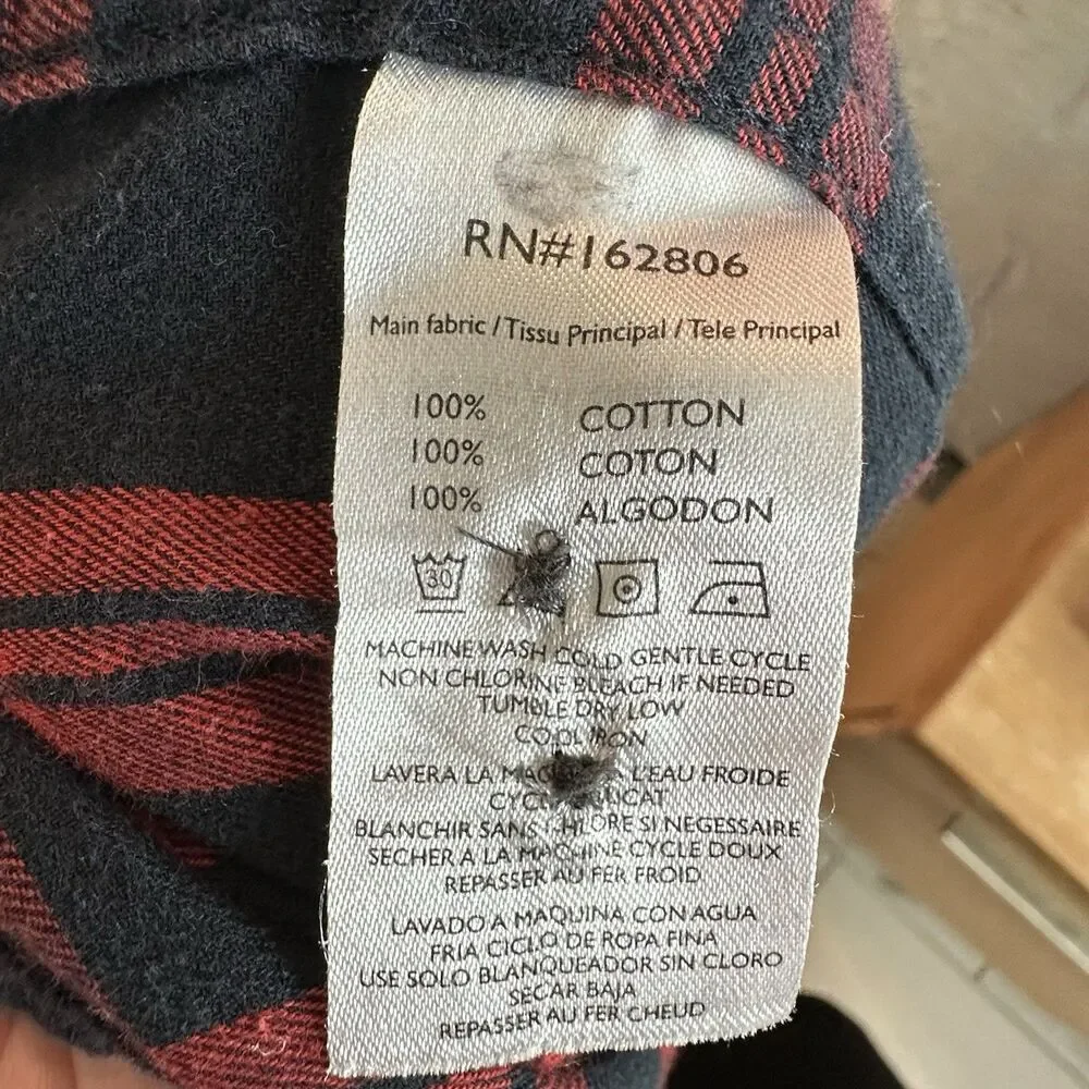 Cotton & Co Red Black Plaid Flannel Button Down Shirt Grunge Goth Classic L